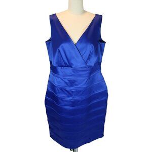 CALVIN KLEIN Sapphire Blue Satin Sleeveless Sheath Dress 16 Evening Cocktail
